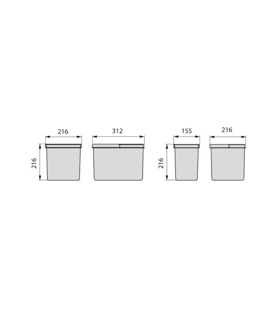 4 CONTENITORI PER RACCOLTA DIFFERENZIATA IN PLASTICA GRIGIA, 2X12 LT 2X6 LT
