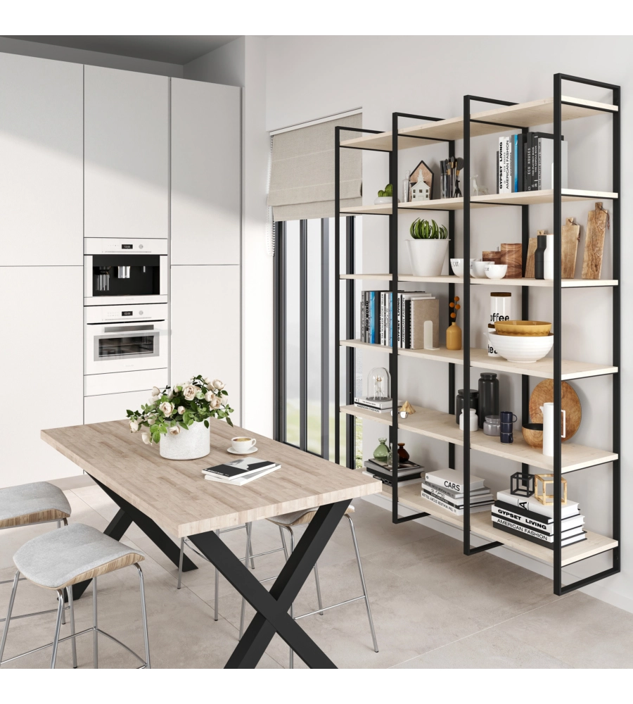 SCAFFALE LADER CON STRUTTURA E RIPIANI ACCIAIO E LEGNO, 115 CM