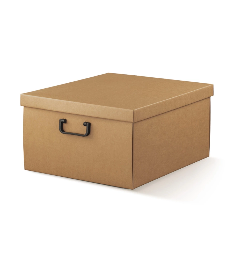 SCATOLA CONTENITORE PORTATUTTO IN CARTONE AVANA CON MANIGLIE, 40X46X23 CM