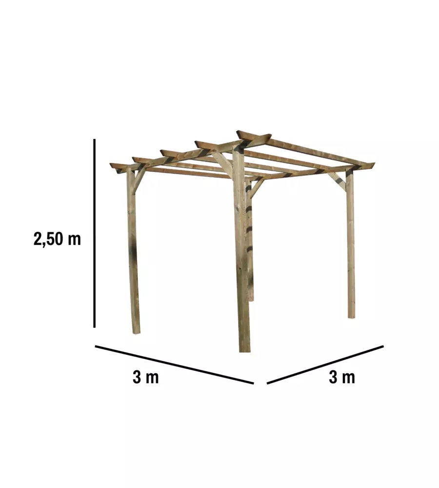 PERGOLA DA ESTERNO LIBERA IN LEGNO DI PINO 300X300X250 CM
