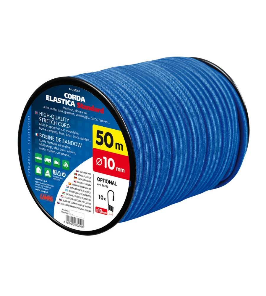 CORDA ELASTICA BLU, BOBINA DIAMETRO 10 MM LUNGHEZZA 50 METRI - LAMPA