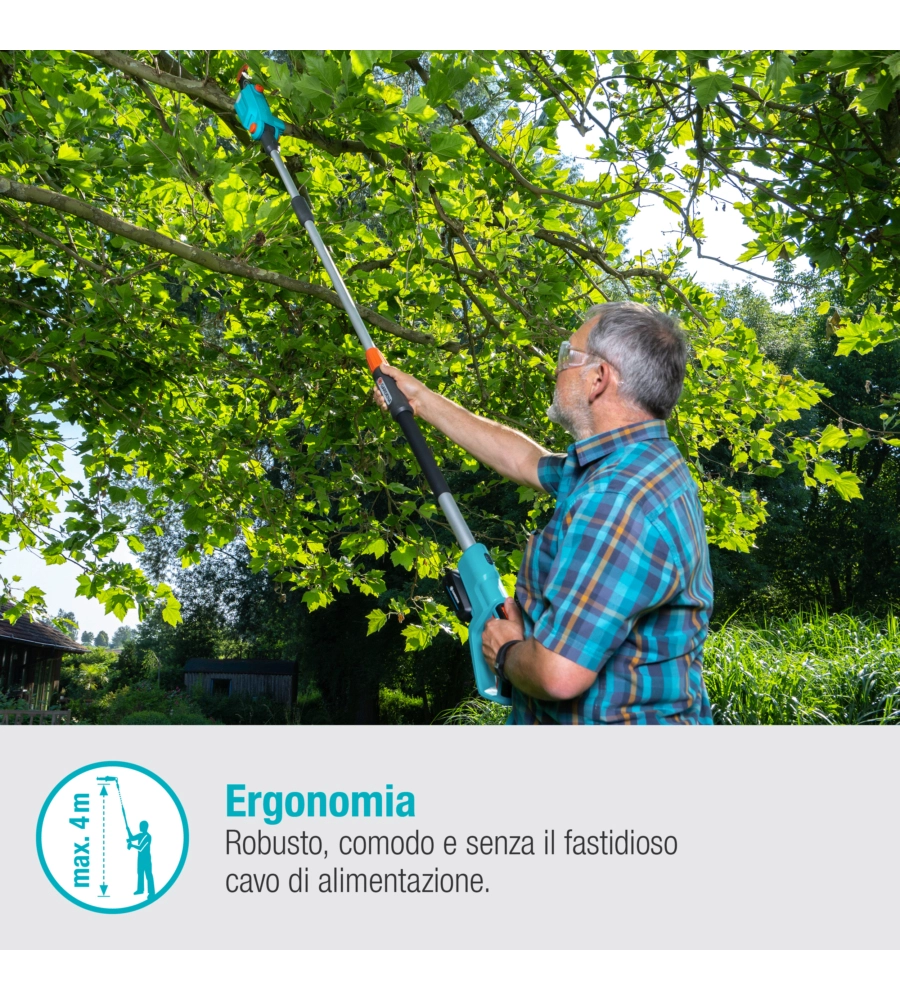 POTATORE A CATENA TELESCOPICO A BATTERIA GARDENA "TCS 20" BARRA 20 CM 18V, SOLO CORPO MACCHINA