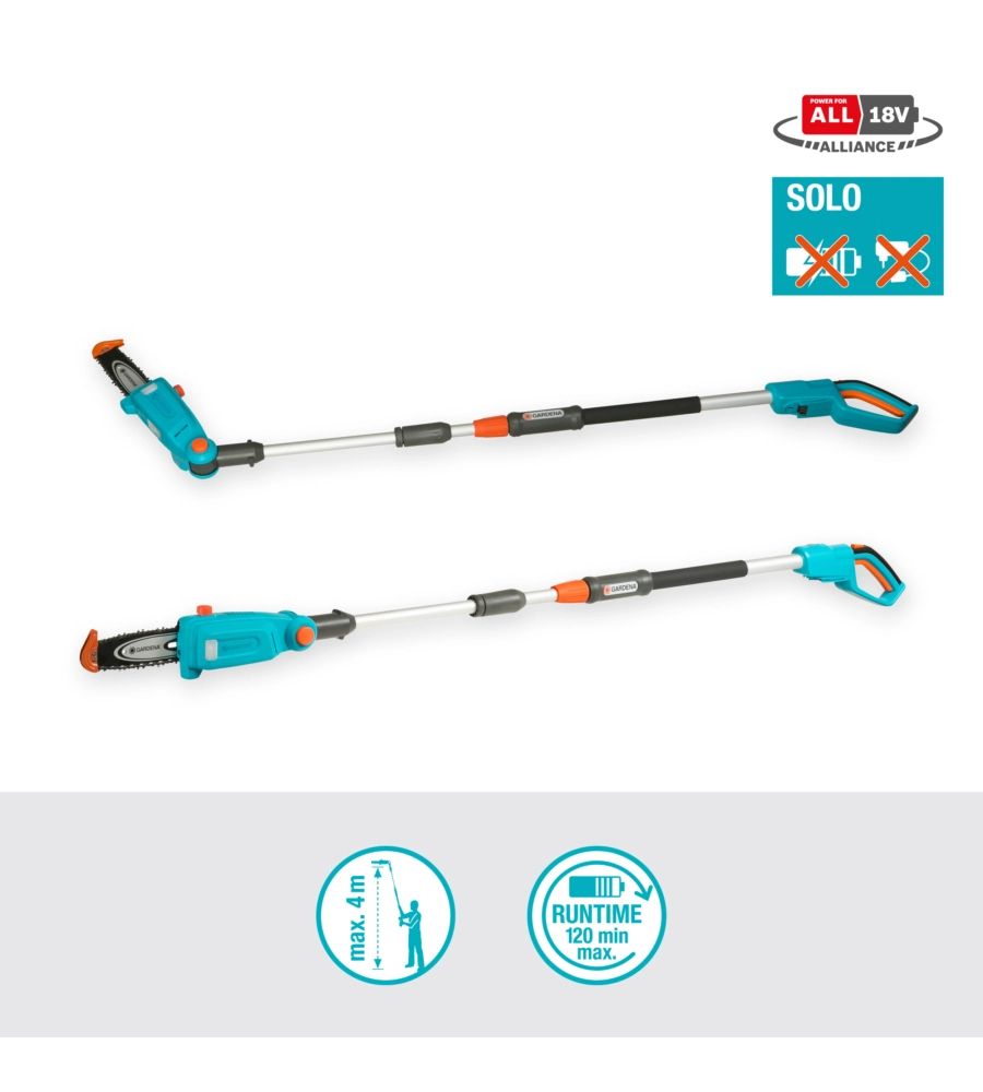 POTATORE A CATENA TELESCOPICO A BATTERIA GARDENA "TCS 20" BARRA 20 CM 18V, SOLO CORPO MACCHINA