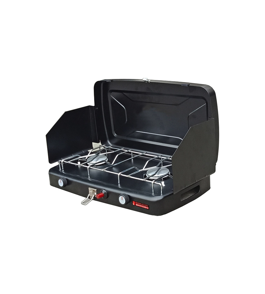 FORNELLO A GAS PORTATILE CON 2 FUOCHI A VALIGETTA, 46X30X8 CM - SANDRIGARDEN