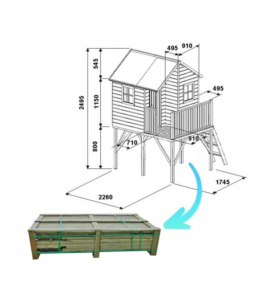 CASETTA DA GIARDINO PER BAMBINI DOMUS "LEONARDO" IN LEGNO 175X226X250,5 CM