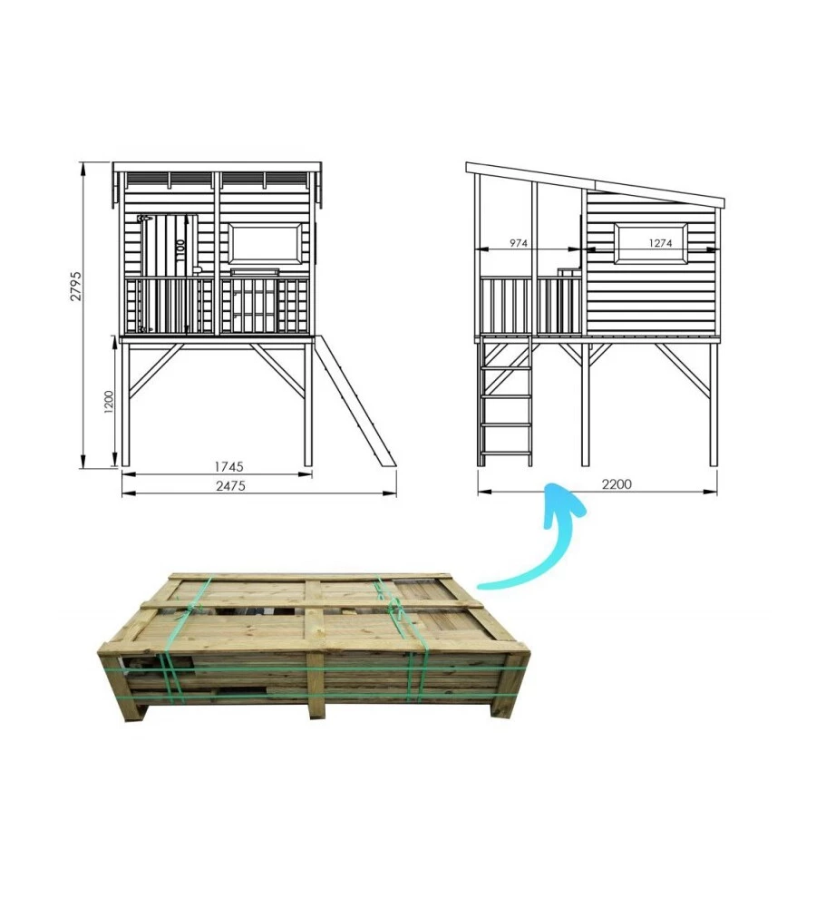 CASETTA DA GIARDINO PER BAMBINI IN LEGNO DOMUS "ANGELO" 220X174,5X272 CM