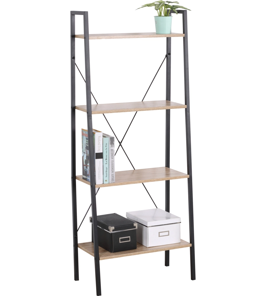 LIBRERIA INDUSTRIALE LEGNO E METALLO CON 4 RIPIANI, 60X32,5X148 CM
