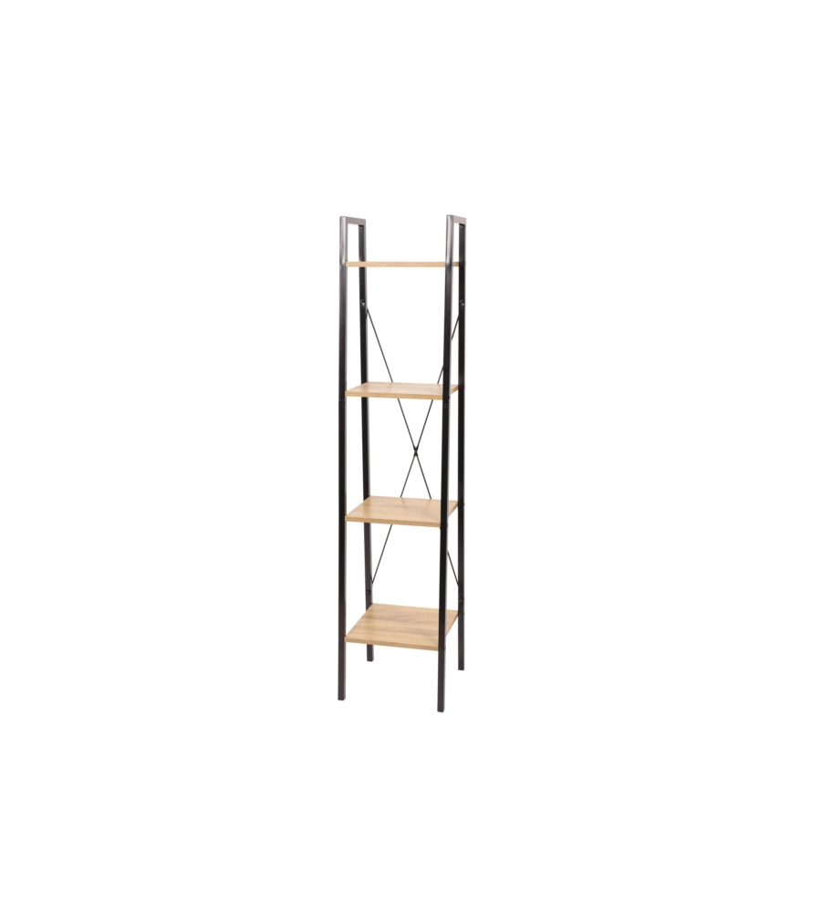 LIBRERIA CON 4 RIPIANI LEGNO E METALLO NERO, 34X32,5X148 CM
