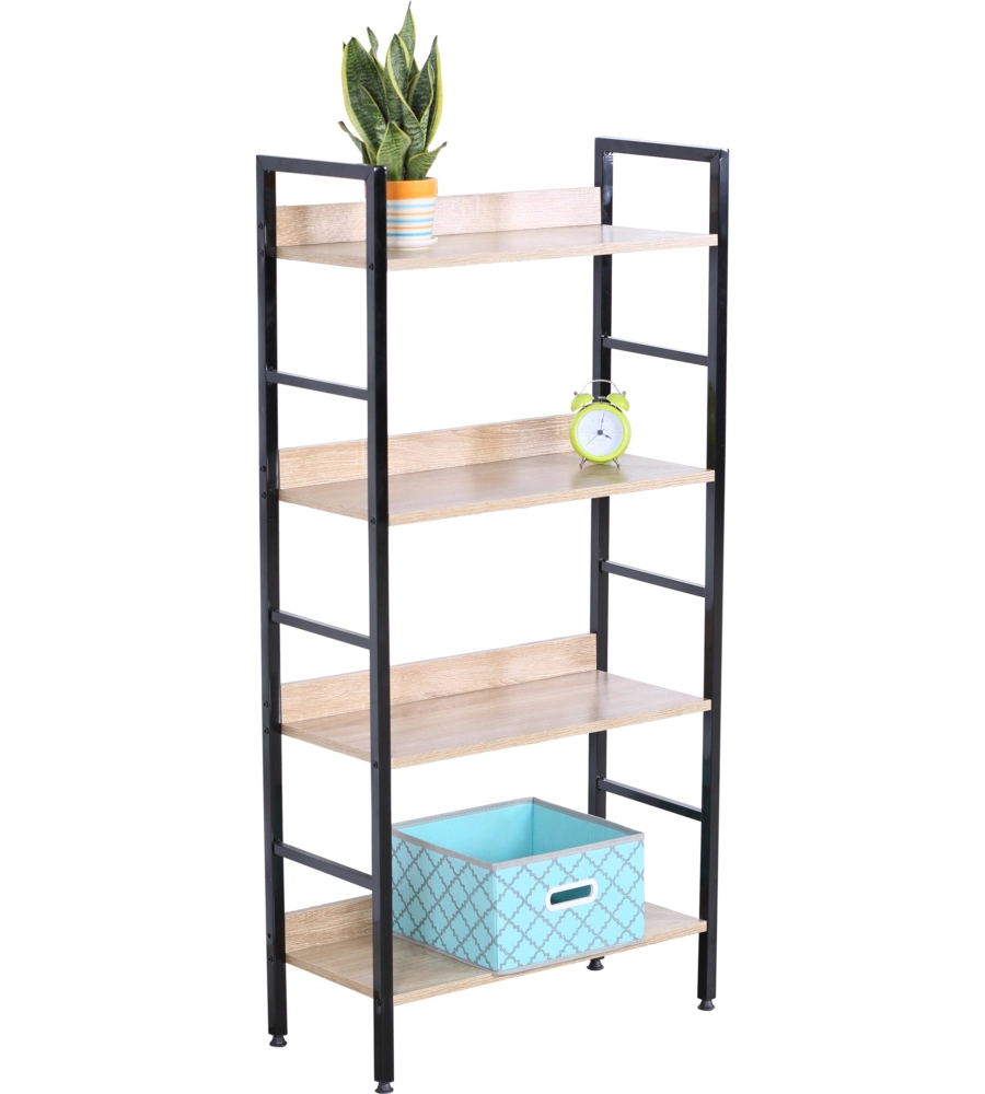 LIBRERIA IN METALLO NERO E LEGNO CON 4 RIPIANI, 60X27,6X126 CM
