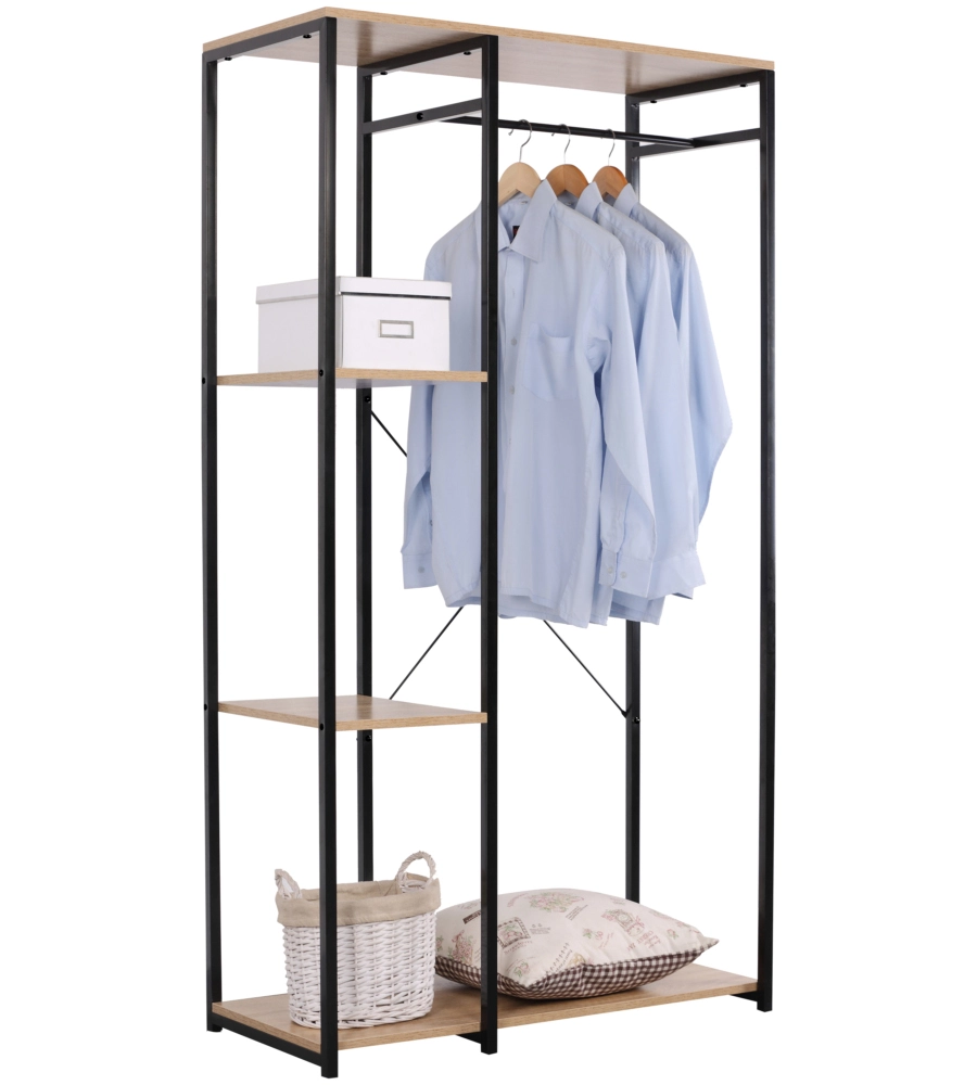 APPENDIABITI IN METALLO NERO CON RIPIANI LEGNO, 90X40,4X167 CM