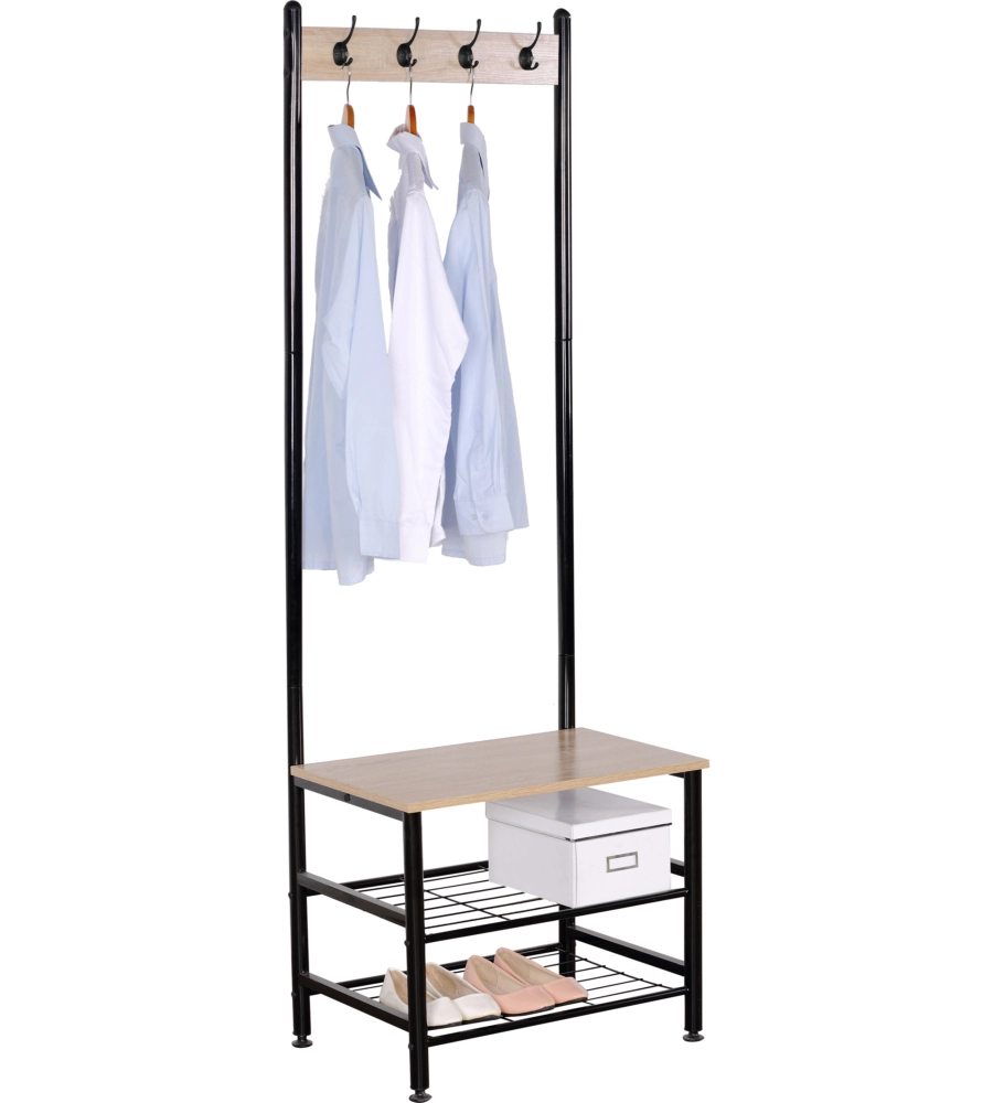APPENDIABITI IN METALLO NERO E RIPIANI LEGNO, 60x40x175 CM