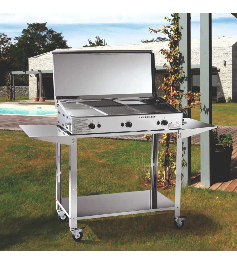 BARBECUE A GAS OMPAGRILL CON PLANCHA TRIPLA 3 BRUCIATORI 83X44X21,5 CM