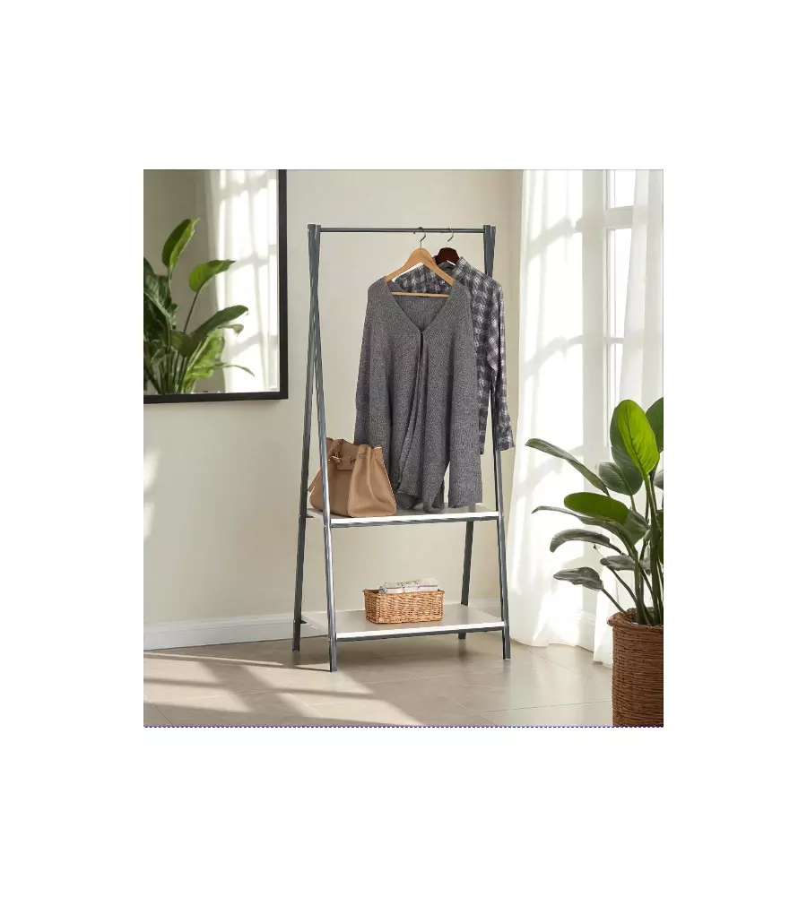 APPENDIABITI BIANCO E GRIGIO IN METALLO E LEGNO, 64X400X150 CM