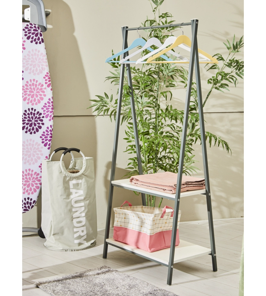 MOBILE DA INGRESSO CON DUE RIPIANI IN METALLO GRIGIO SCURO E BIANCO 64X40X150 CM