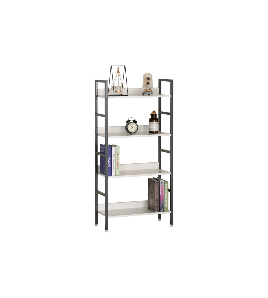 LIBRERIA CON 4 RIPIANI GRIGIO E BIANCO, 60X28X126 CM