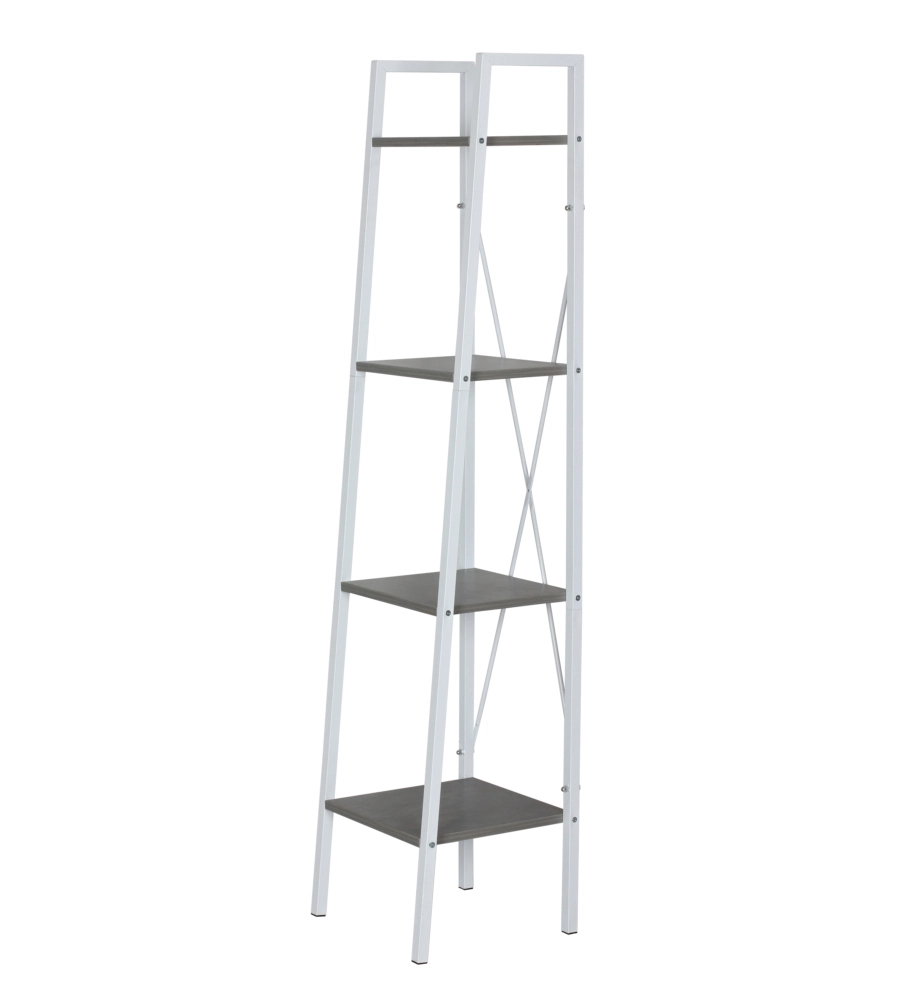 LIBRERIA IN METALLO BIANCA E CEMENTO CON 4 RIPIANI, 34X32X148 CM