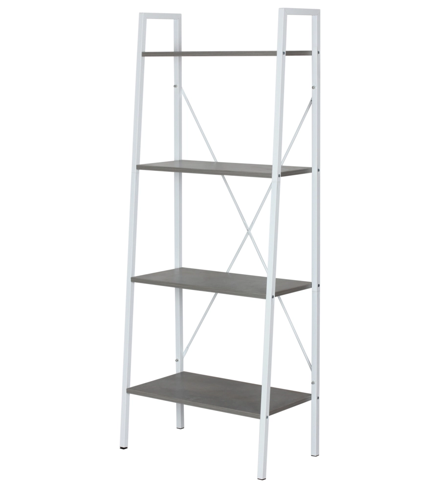 LIBRERIA IN METALLO BIANCO E RIPIANI IN CEMENTO, 60X32X148 CM