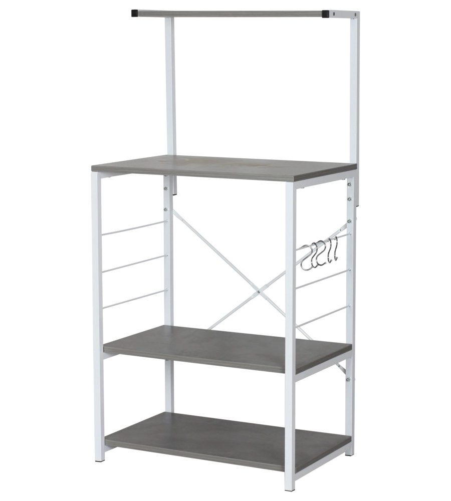 CARRELLO DA CUCINA CON 4 RIPIANI IN METALLO BIANCO E CEMENTO, 60X40X123 CM