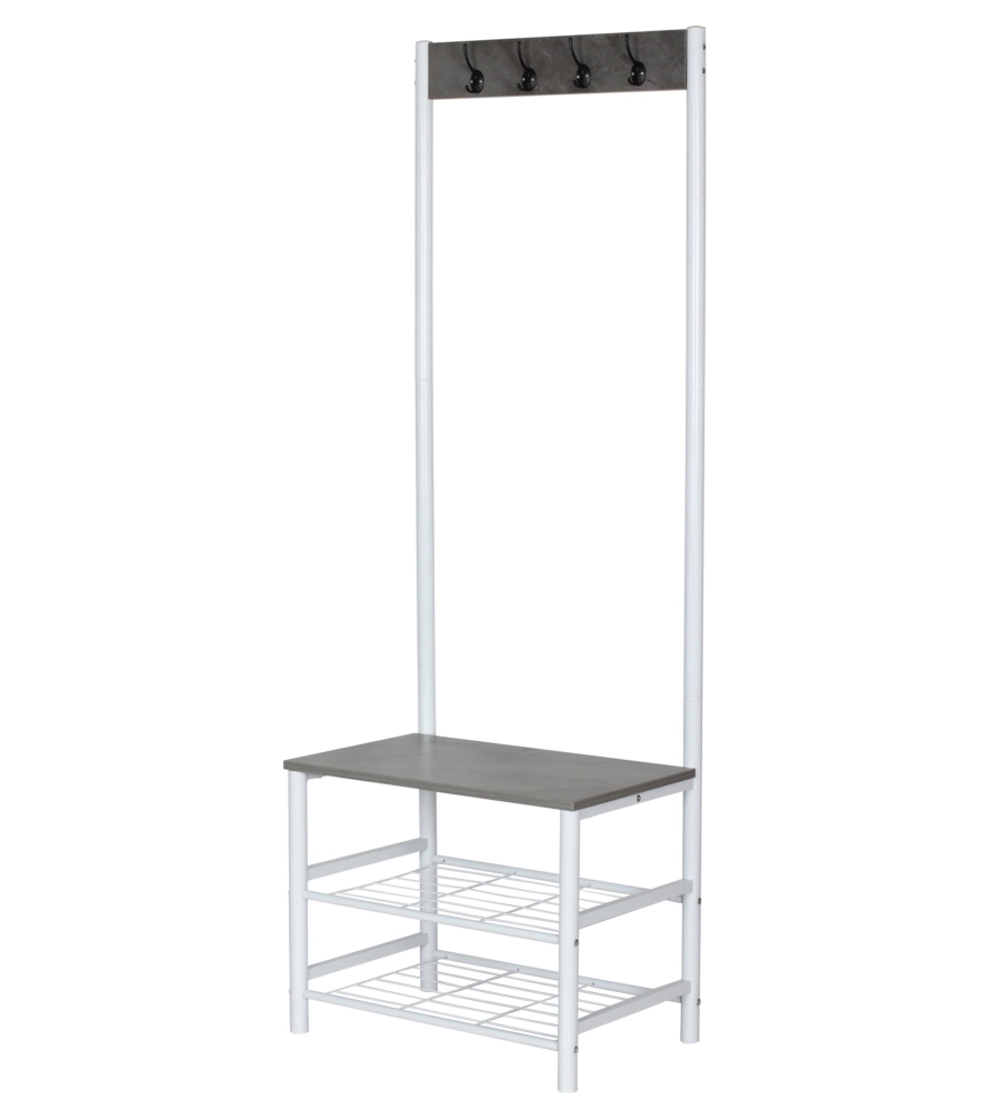 APPENDIABITI CON 3 RIPIANI IN METALLO BIANCO E CEMENTO, 60X40X175 CM