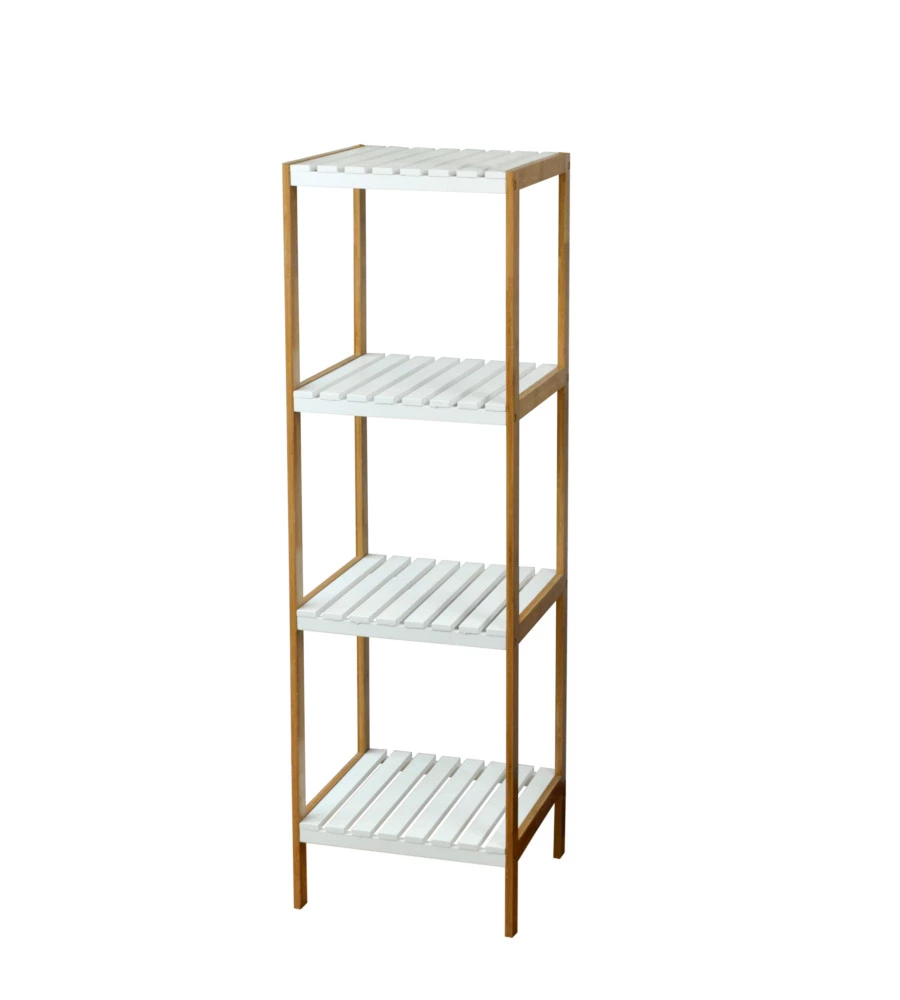 SCAFFALE MULTIUSO 4 RIPIANI IN BAMBOO BIANCO E LEGNO, 34X33X110 CM