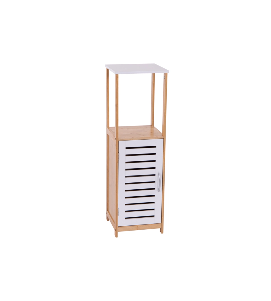 MOBILE MULTIUSO CON ANTA BIANCO E LEGNO IN BAMBOO, 30X30X96 CM
