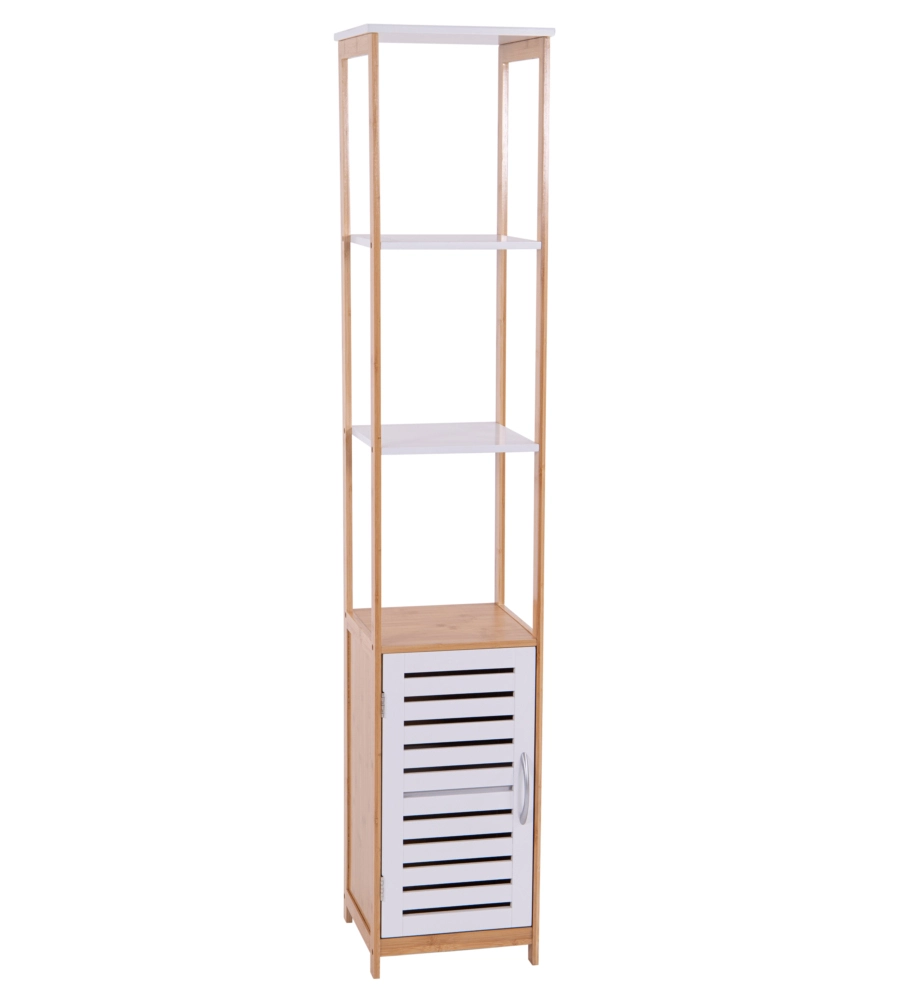COLONNA MULTIUSO CON 3 RIPIANI E 1 ANTA BIANCO E LEGNO, 30X30X156 CM