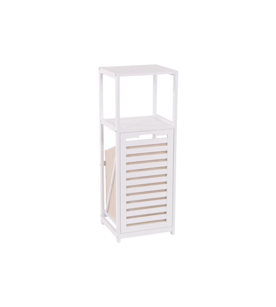 MOBILETTO MULTIUSO BIANCO CON CESTONE E RIPIANO, 36X33X98 CM