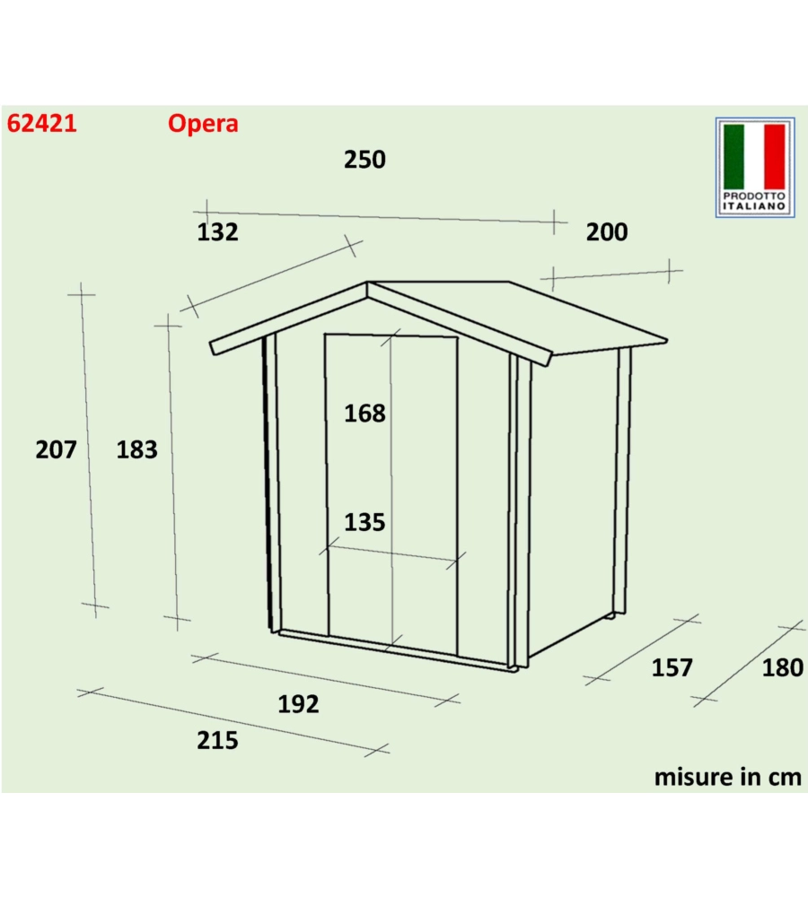 CASETTA IN LEGNO DA GIARDINO ALCE  "OPERA" IN ABETE 215X180X207 CM
