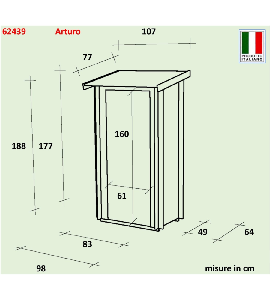 CASETTA IN LEGNO DA GIARDINO ALCE "ARTURO" IN ABETE 98X64X188 CM
