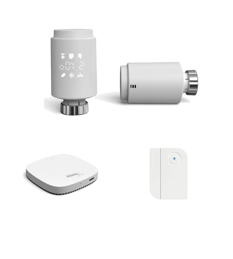 KIT 2 VALVOLE TERMOSTATICHE CON GATEWAY E SENSORE DI PORTA E FINESTRA BIMAR