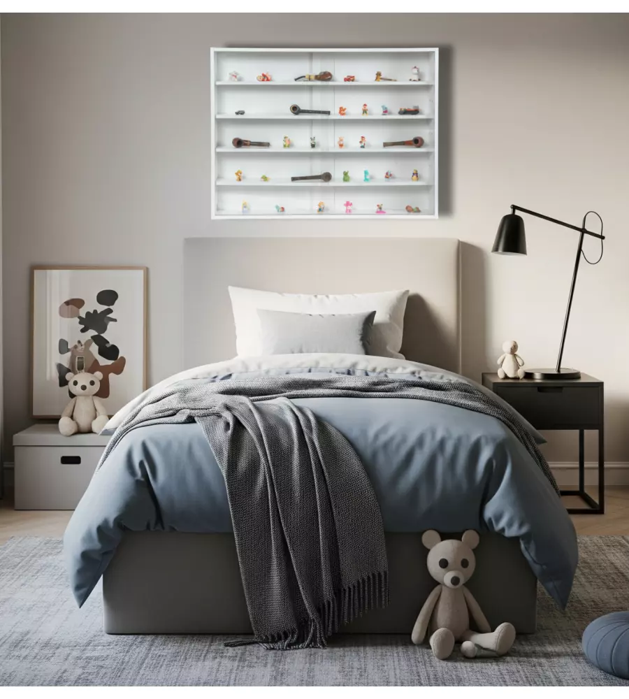 VETRINETTA ESPOSITORE PER COLLEZIONISMO BELLAHOME BIANCO CON ANTE IN VETRO TEMPERATO 80X11X60 CM