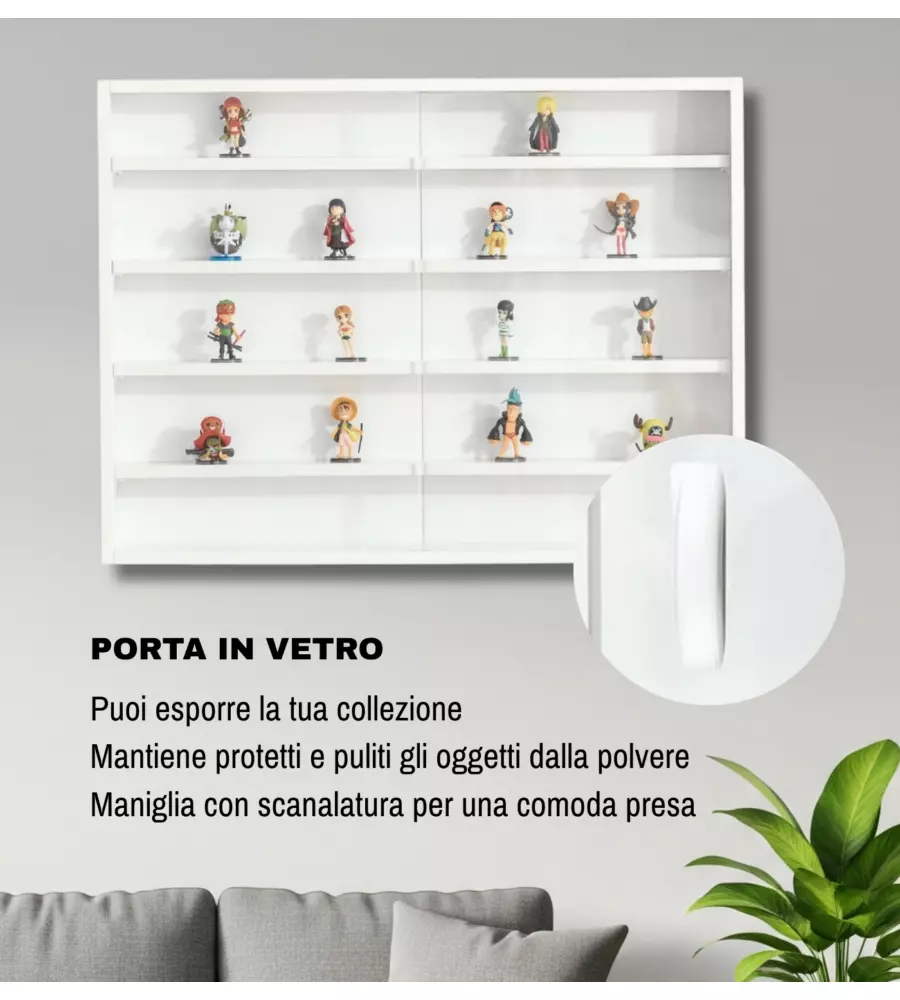 VETRINETTA ESPOSITORE PER COLLEZIONISMO BELLAHOME BIANCO CON ANTE IN VETRO TEMPERATO 80X11X60 CM