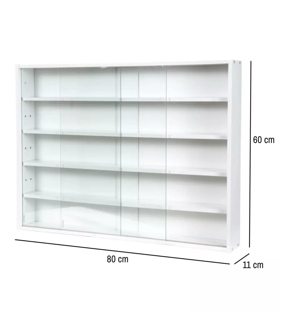 VETRINETTA ESPOSITORE PER COLLEZIONISMO BELLAHOME BIANCO CON ANTE IN VETRO TEMPERATO 80X11X60 CM