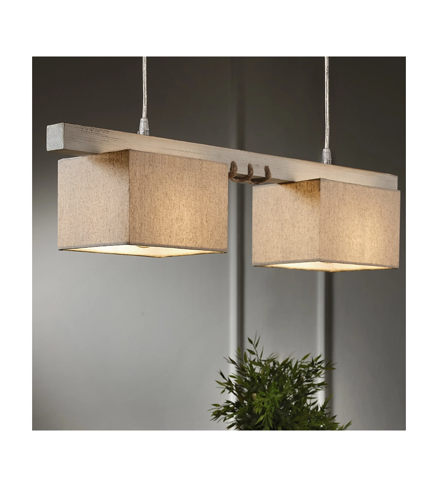 LAMPADA A SOSPENSIONE "GEA" LEGNO E CORDA, E27