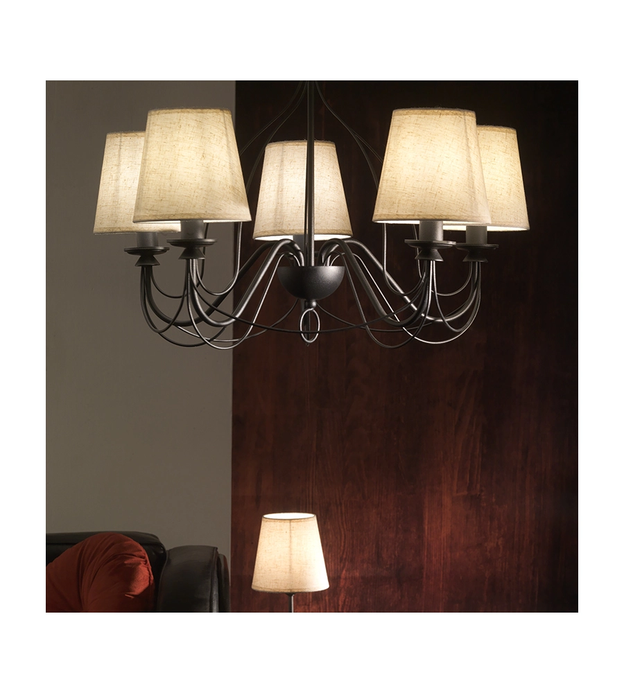 LAMPADARIO A 5 LUCI "LORIS" NERO E SABBIA, E14