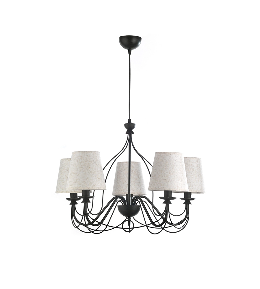 LAMPADARIO A 5 LUCI "LORIS" NERO E SABBIA, E14