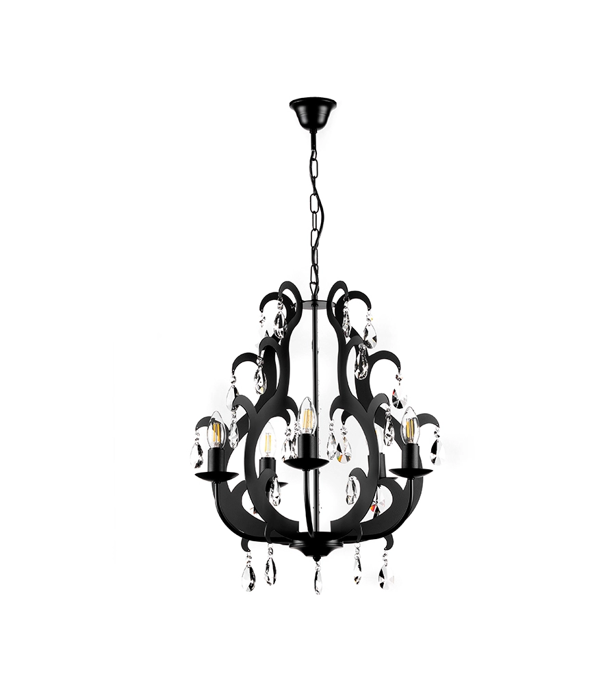 LAMPADARIO A 5 LUCI "JANE" NERO, E14