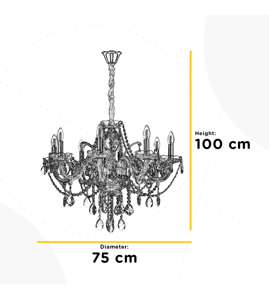 LAMPADARIO A 8 LUCI "SVETLANA" CRISTALLO/CROMO, E14