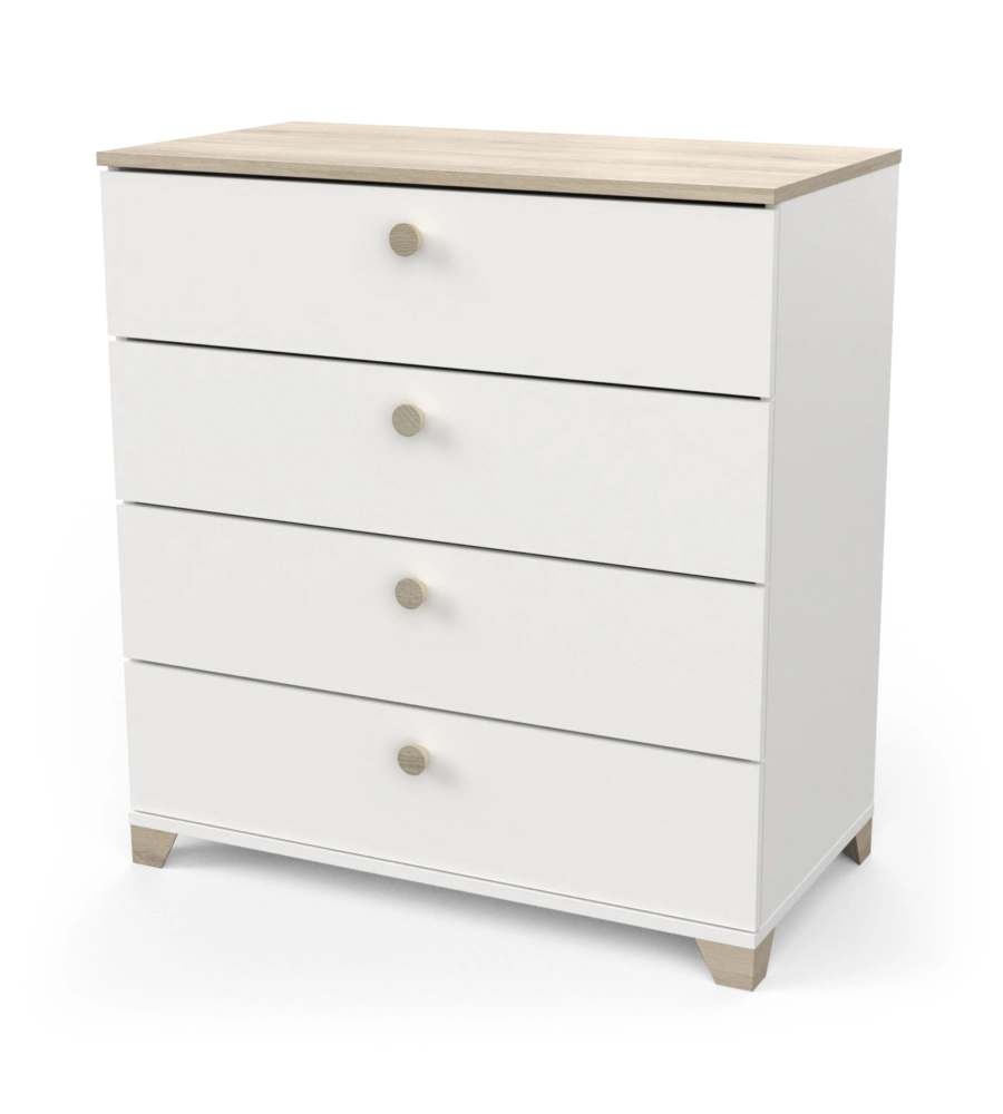 COMODINO "IZZY" CON 4 CASSETTI BIANCO OPACO E QUERCIA 79,7X41,9X85,1 CM