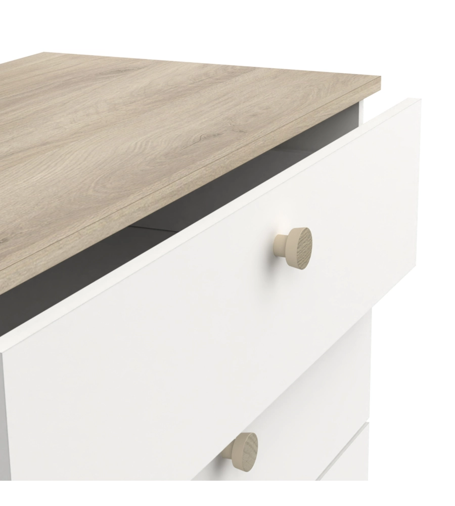 COMODINO "IZZY" CON 4 CASSETTI BIANCO OPACO E QUERCIA 79,7X41,9X85,1 CM