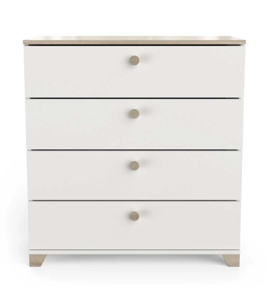 COMODINO "IZZY" CON 4 CASSETTI BIANCO OPACO E QUERCIA 79,7X41,9X85,1 CM