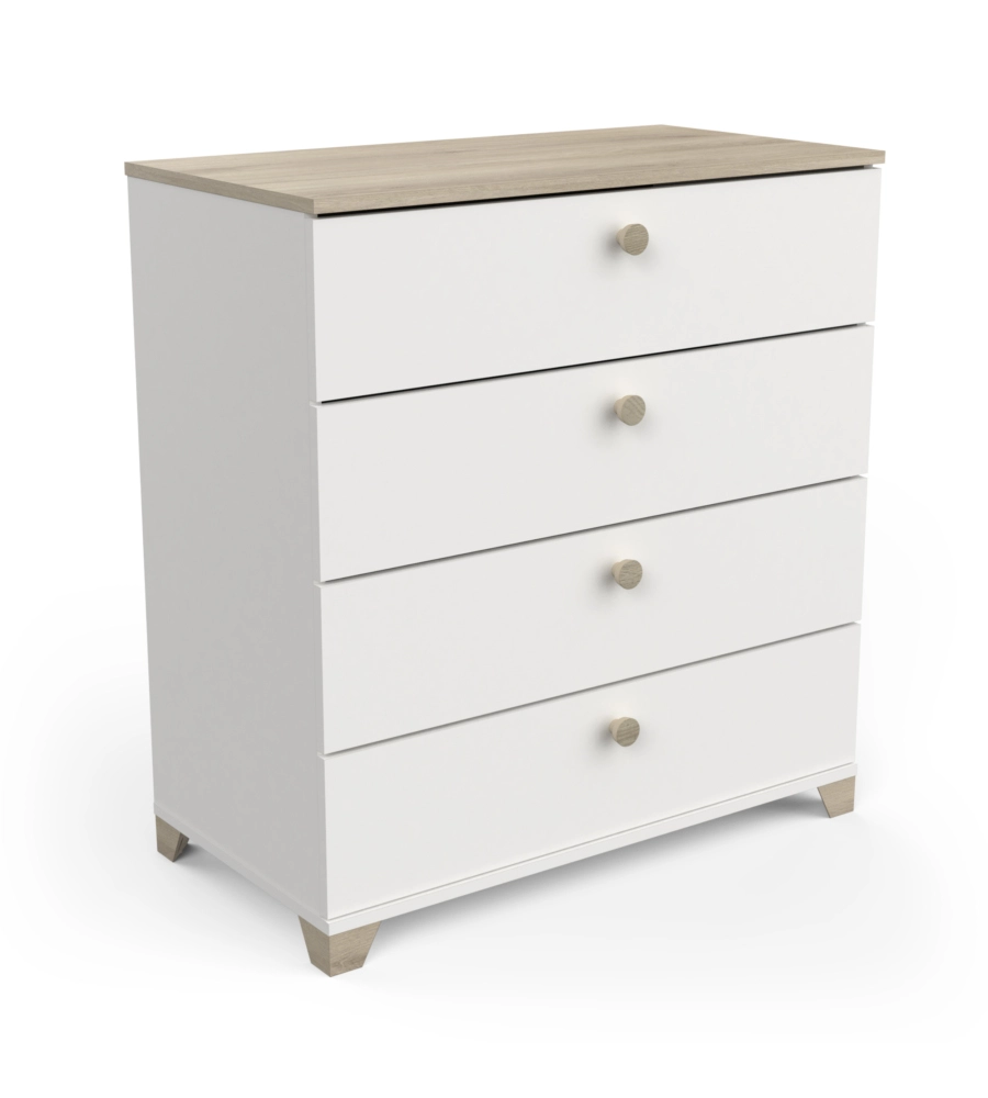 COMODINO "IZZY" CON 4 CASSETTI BIANCO OPACO E QUERCIA 79,7X41,9X85,1 CM