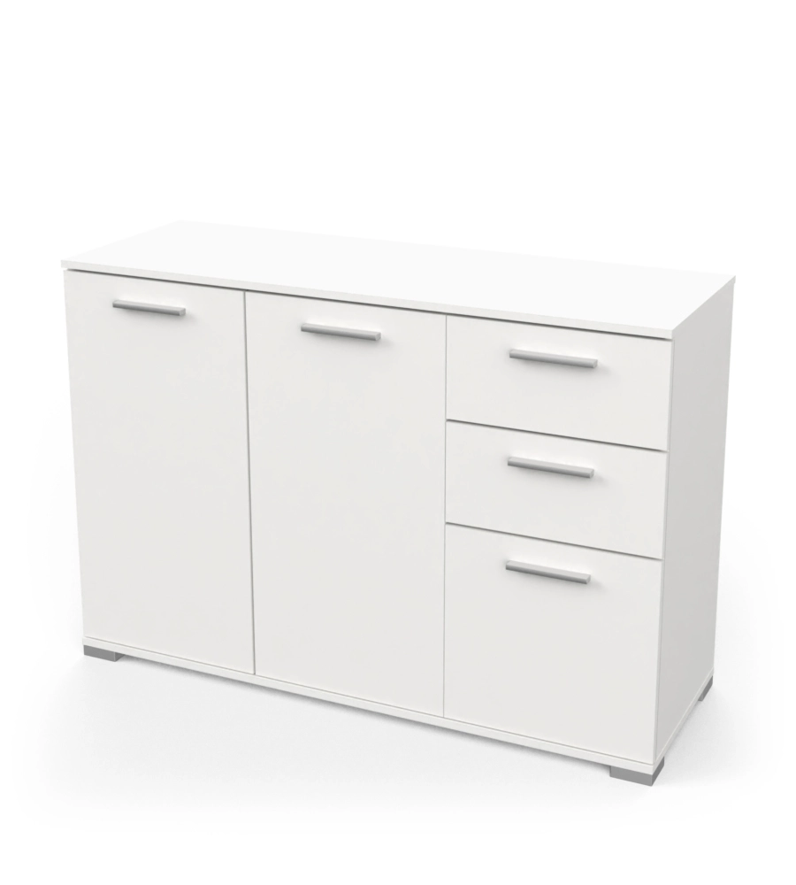 MOBILE MULTIUSO "IZZY" IN TRUCIOLARE 3 ANTE E 2 CASSETTI BIANCO OPACO, 119,6X41,9X82,4 CM