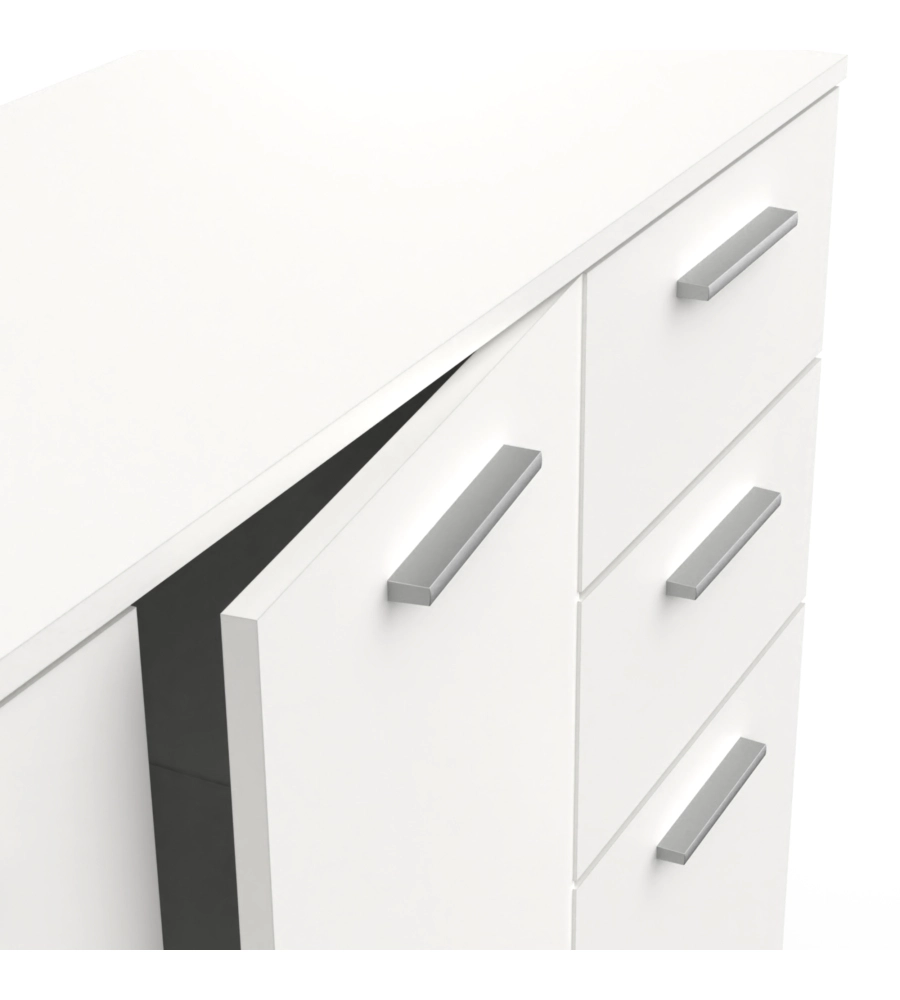 MOBILE MULTIUSO "IZZY" IN TRUCIOLARE 3 ANTE E 2 CASSETTI BIANCO OPACO, 119,6X41,9X82,4 CM