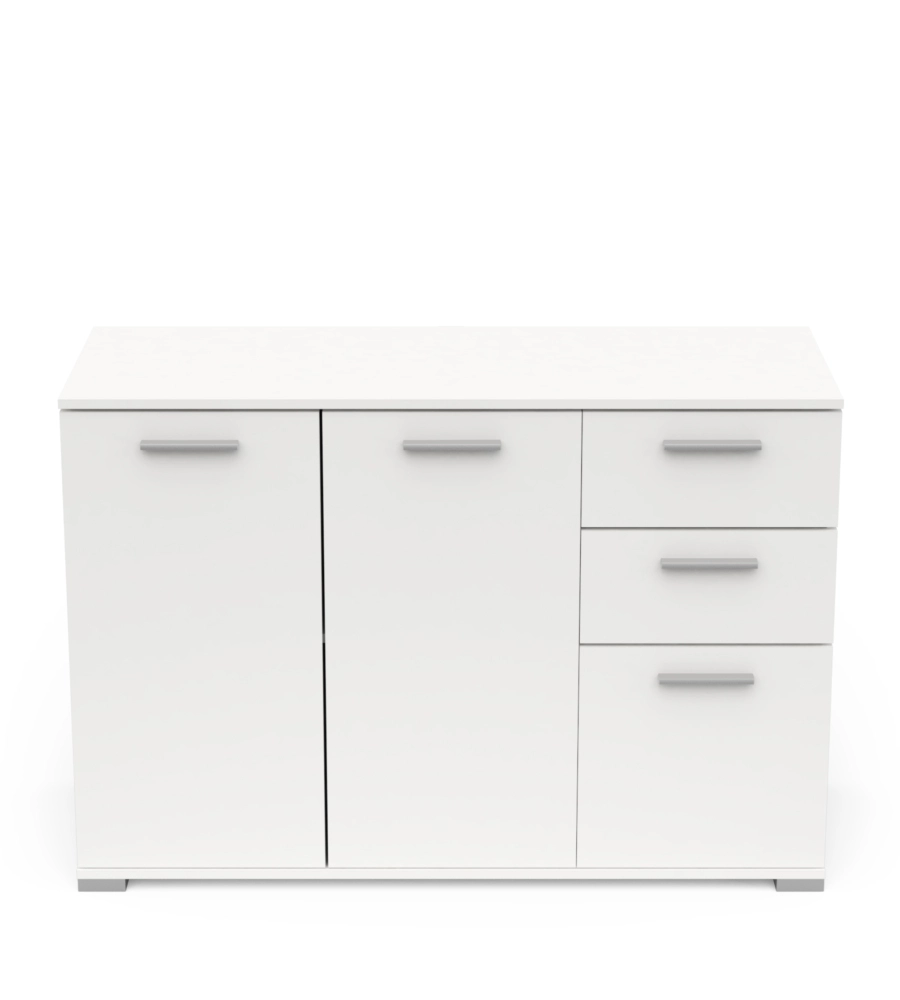 MOBILE MULTIUSO "IZZY" IN TRUCIOLARE 3 ANTE E 2 CASSETTI BIANCO OPACO, 119,6X41,9X82,4 CM