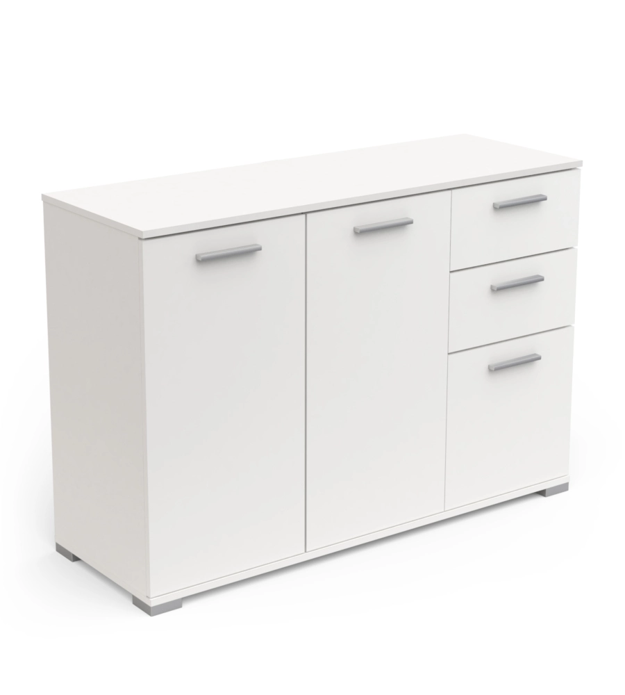 MOBILE MULTIUSO "IZZY" IN TRUCIOLARE 3 ANTE E 2 CASSETTI BIANCO OPACO, 119,6X41,9X82,4 CM