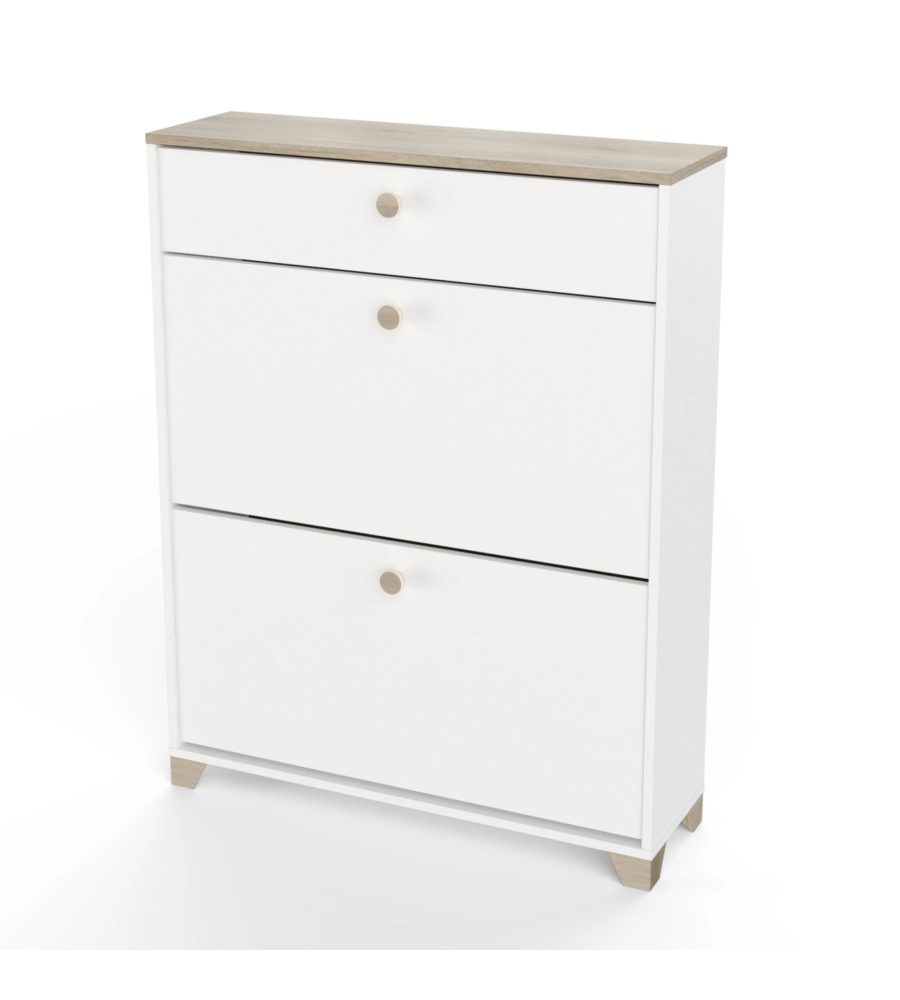 SCARPIERA "IZZY" BIANCA E QUERCIA CON 2 ANTE E 1 CASSETTO, 80,8X24,4X104,3 CM