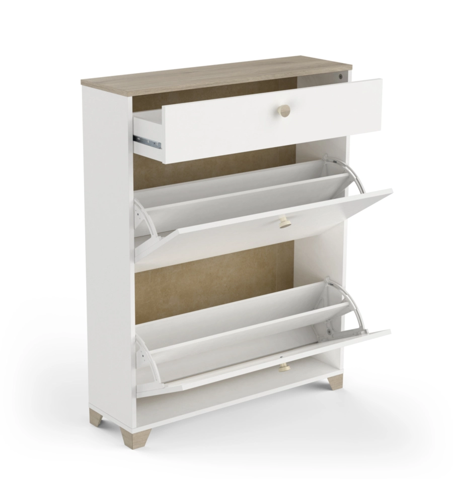 SCARPIERA "IZZY" BIANCA E QUERCIA CON 2 ANTE E 1 CASSETTO, 80,8X24,4X104,3 CM