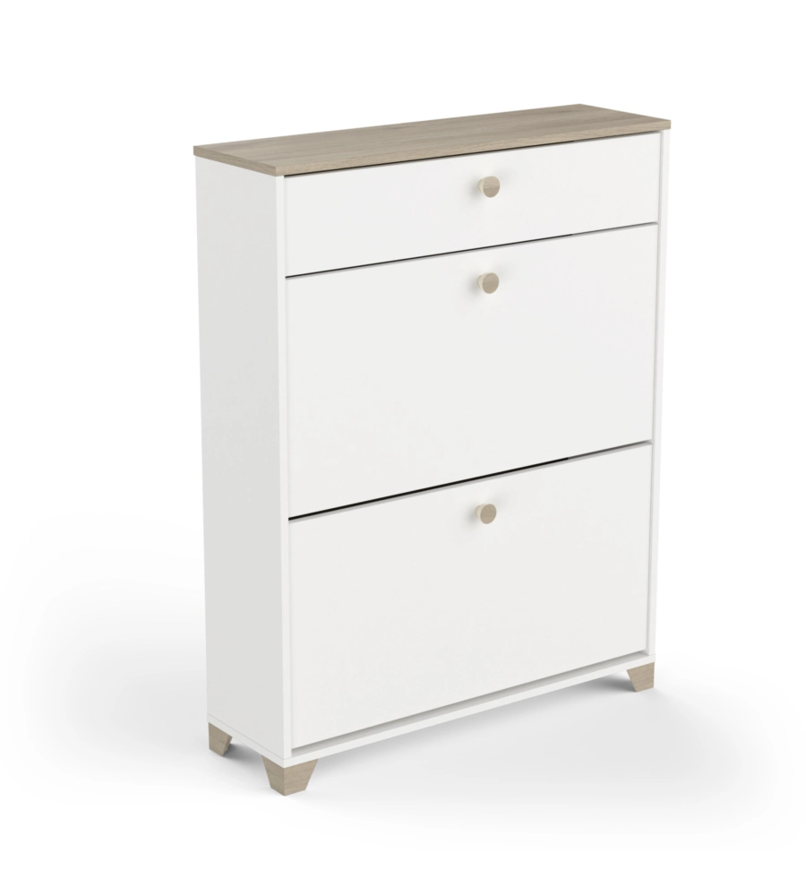 SCARPIERA "IZZY" BIANCA E QUERCIA CON 2 ANTE E 1 CASSETTO, 80,8X24,4X104,3 CM