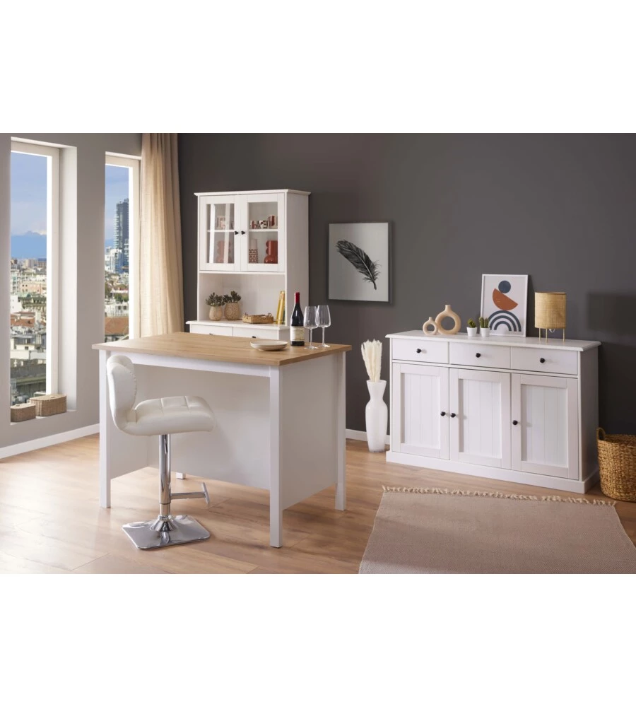 ISOLA MULTIFUNZIONE BIANCO E ROVERE, 124X75X91,5 CM